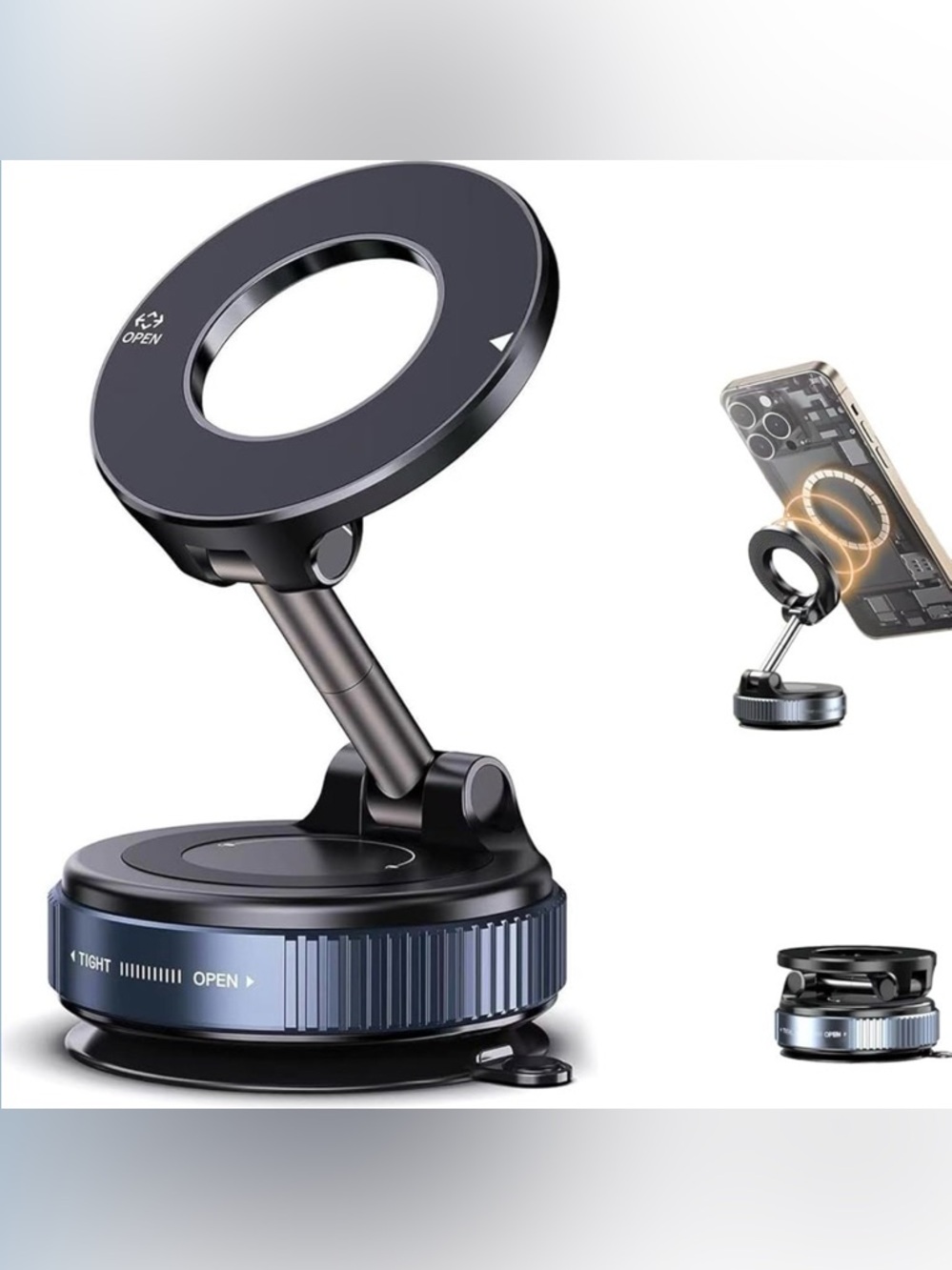 Vacuum Magnetic Phone Holder, 360° Adjustable Magnetic Car Mount